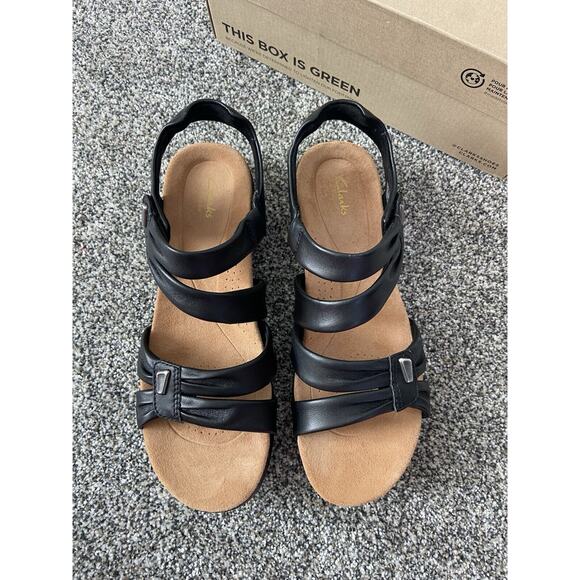 Women’s Clark’s Kitly Ave Flat Strappy Sandal Black Leather Size 11M Boho - Picture 5 of 7